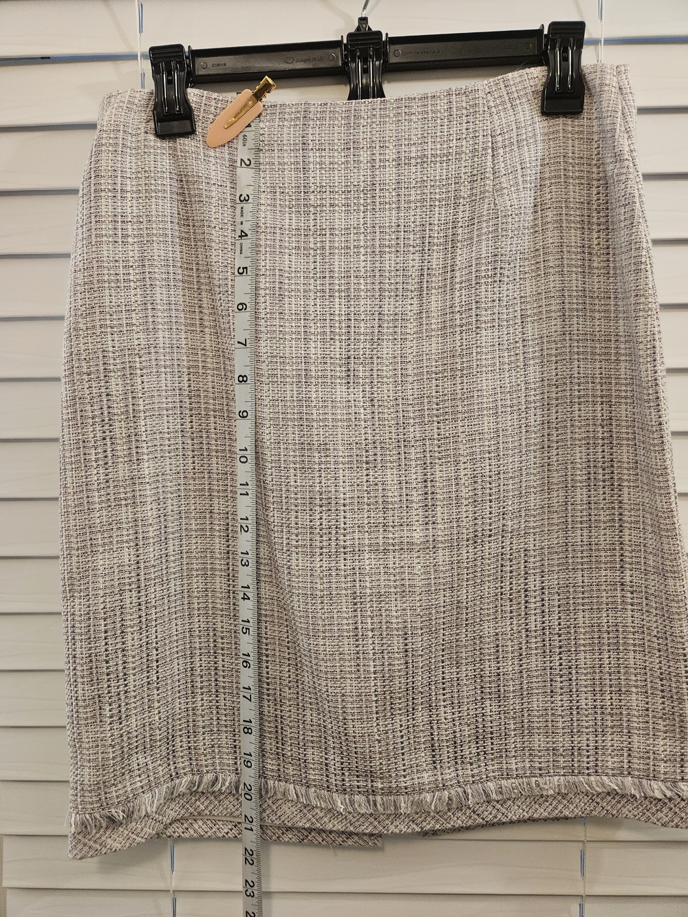 White House Black Market Lilac Tweed Skirt Blazer Set Fringe Pencil Skirt Sz 8 - Picture 7 of 12